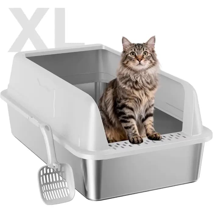 Bac à litière pour chat en acier inoxydable XL