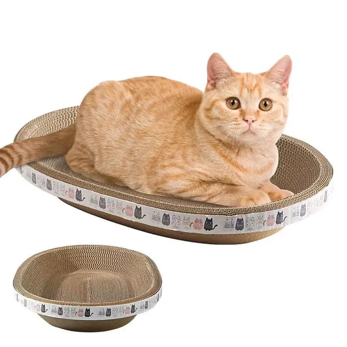 Gratte-chat ovale en papier ondulé pour chat, poteaux en carton, jouets à griffes de meulage, nid de lit pour chat, accessoires pour chat