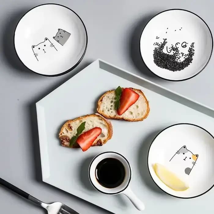 Plat d'assaisonnement en céramique chat mignon, cuisine créative, petit bol à Sauce, assiette à tremper domestique, plats de collation créatifs pour vinaigre soja