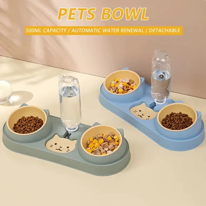 Bol pour chat de compagnie mangeoire automatique bol de nourriture pour chien avec fontaine d'eau Double bol à boire support surélevé bols pour chats