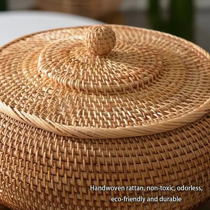 Boîte de rangement en rotin tissé à la main avec couvercle