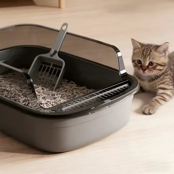 Bac à litière semi-fermé anti-éclaboussures pour chat