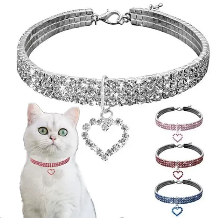 Collier élastique à trois rangées de strass pour animaux de compagnie