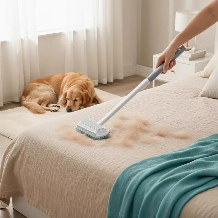 Brosse anti-poils pour animaux de compagnie avec long manche