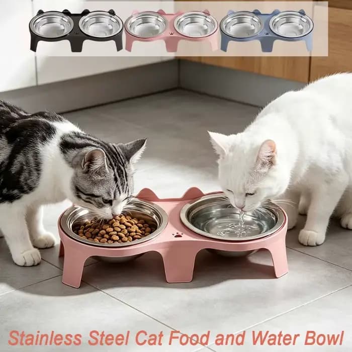 Bol pour nourriture et eau pour chat en acier inoxydable, avec conception anti-inclinaison, grande capacité, conception pour une alimentation facile, adapté aux bols pour chat/chien, 1 pièce