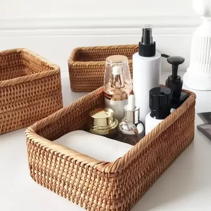 Panier rectangulaire en rotin et osier tissé à la main