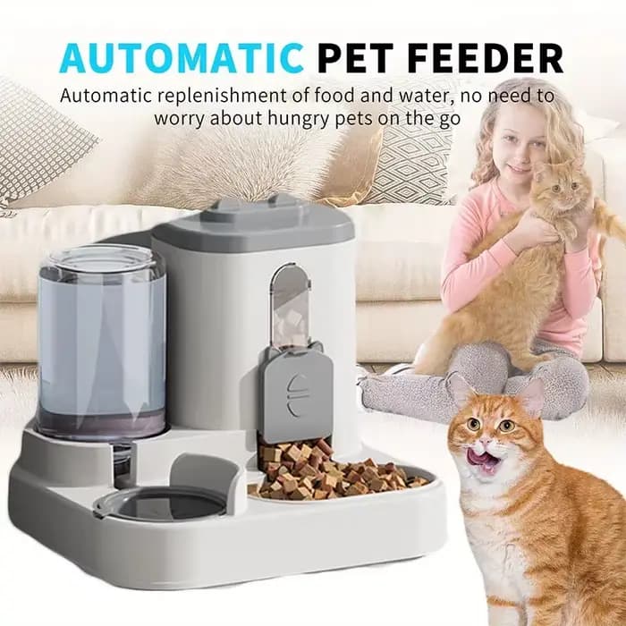 Bol pour chat mangeoire automatique avec conception anti-déversement avec fontaine d'eau distributeur de nourriture