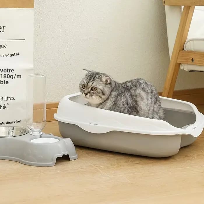 Bac à litière semi-fermé anti-éclaboussures pour chat, grande toilette pour chaton, fournitures de nettoyage, grand bac à excréments pour chat, accessoires pour animaux de compagnie