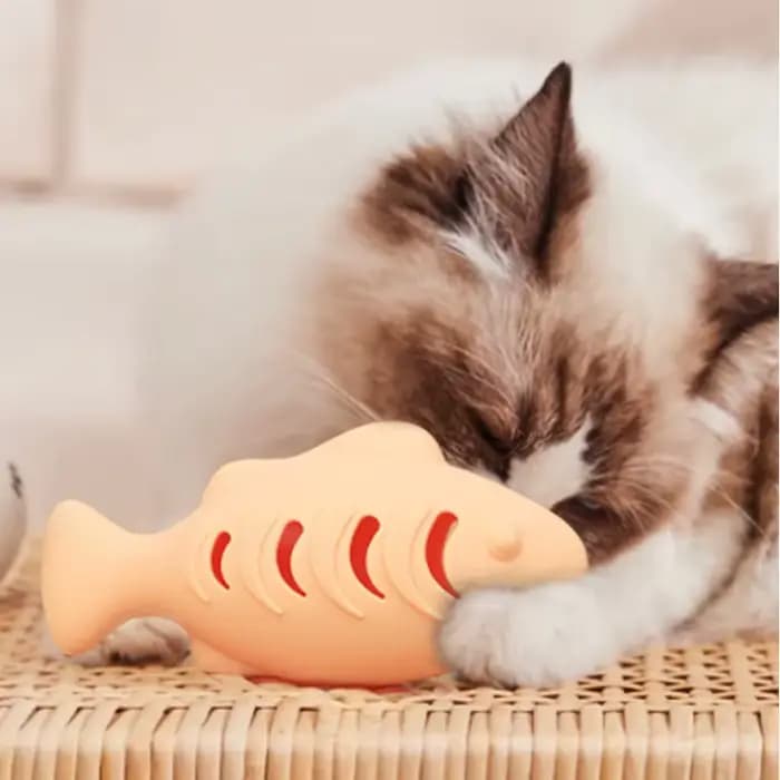 Jouet interactif pour chat en silicone en forme de poisson