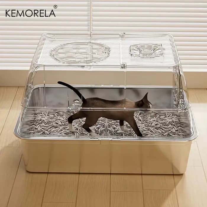 KEMORELA bac à litière pour chat en acier inoxydable XLExtra grande bac
