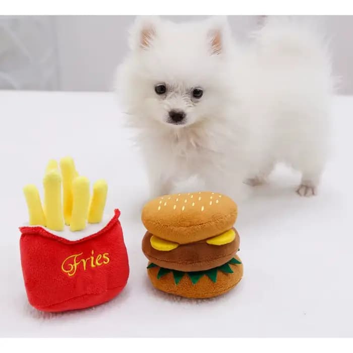 Jouet sonore en peluche pour chien, jouet mignon pour chat, accessoires pour animaux de compagnie en forme de frites et de hamburger, jouet pour chat pour chiens de petite et moyenne taille, Teddy