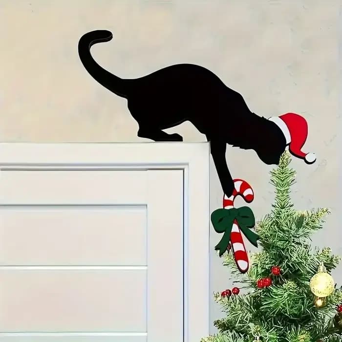 1 charmant ornement d'angle de porte de noël en forme de chat – Style bois vintage, définit parfaitement l'humeur festive