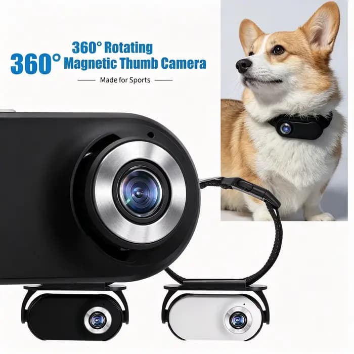 Caméra pour animaux de compagnie à rotation 360°, grand angle 120°, mini caméra portable de poche pour extérieur, pour chiens et chats, enregistrement