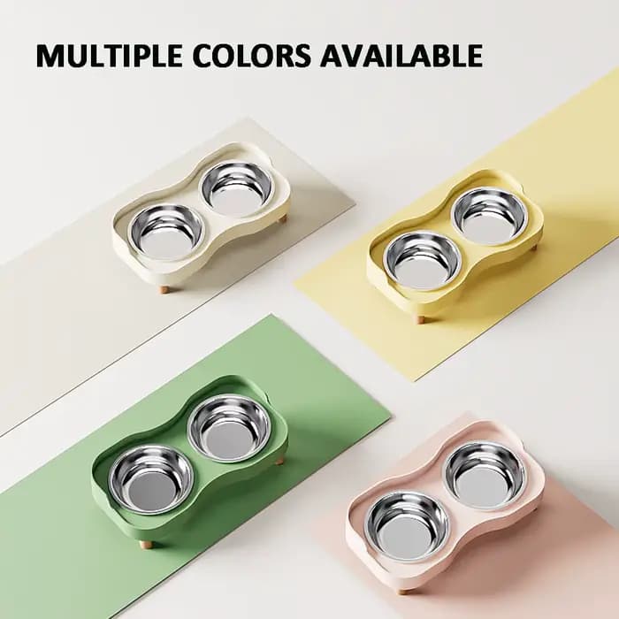 Dopamine Colorful Elevated Pet Feeder Cat Dog Pets Fashion Double Bowl Set Food Water Stainless Steel Bowls Good For Neck Health