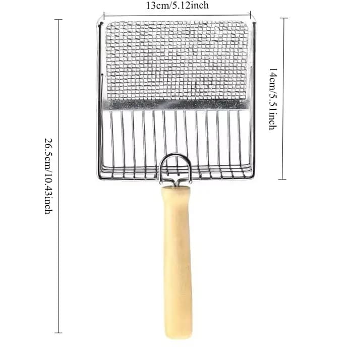 Pelle à litière pour chats en acier inoxydable avec manche en bois – Conception facile à nettoyer pour petits chiens/chats (adhésive antirouille et poignée ergonomique)