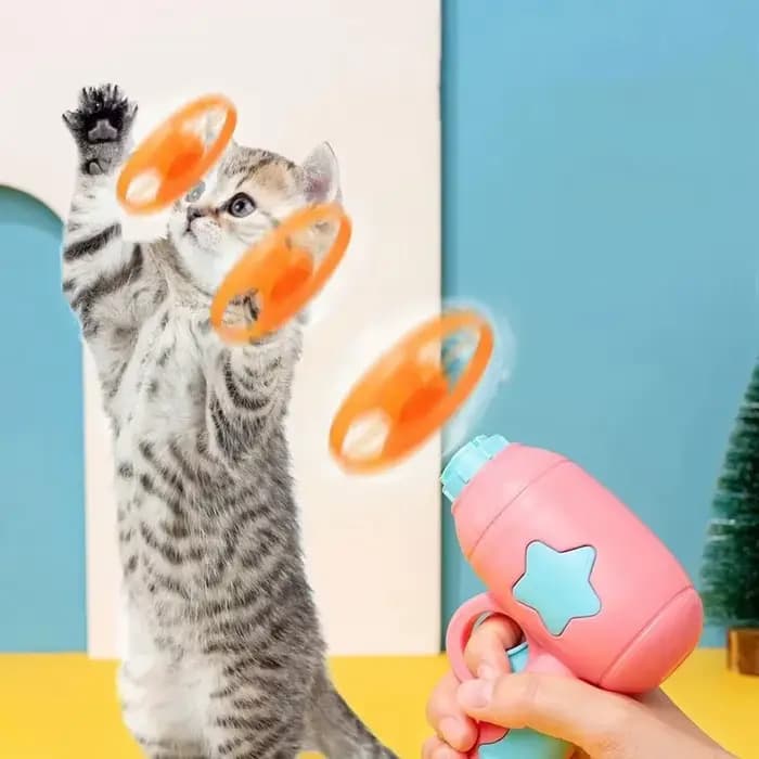 Jouet interactif amusant pour chat, lanceur de mini-frisbees pour chaton, pistolet de tir pour jeux de poursuite, jouets pour chat, fournitures pour animaux de compagnie