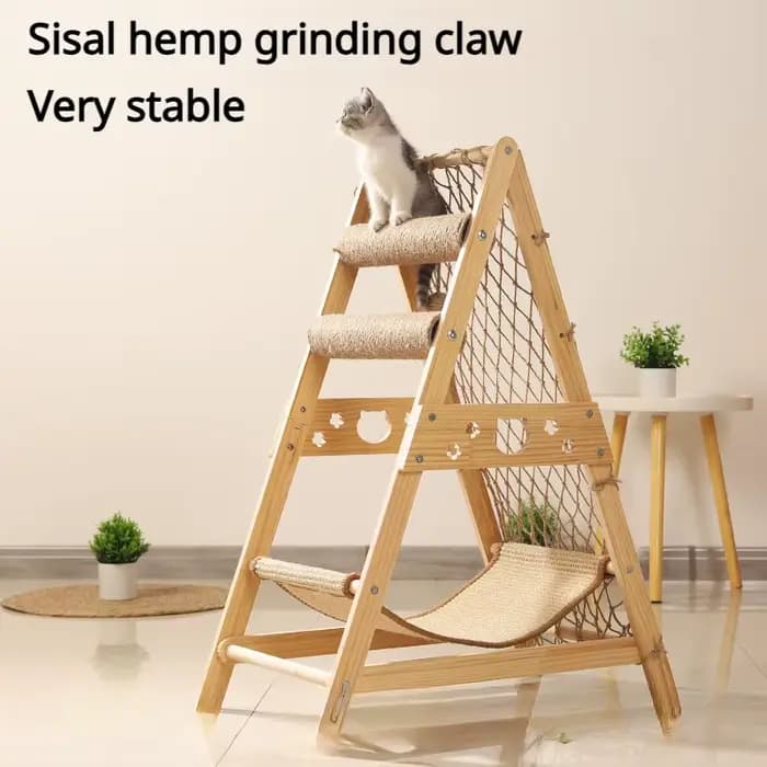 Structure d'escalade pour chat en bois avec hamac filet de repos