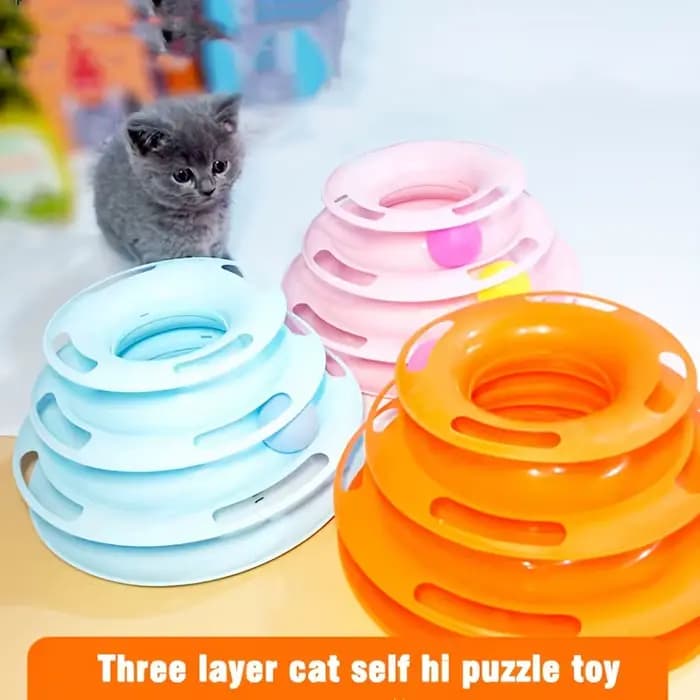 Tour de jouet interactive pour chat à 3 couches avec balles colorées