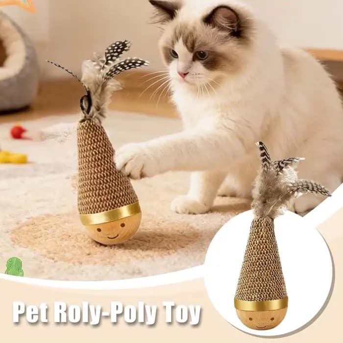 Jouet pour chat en sisal Roly Poly avec plume sur le dessus
