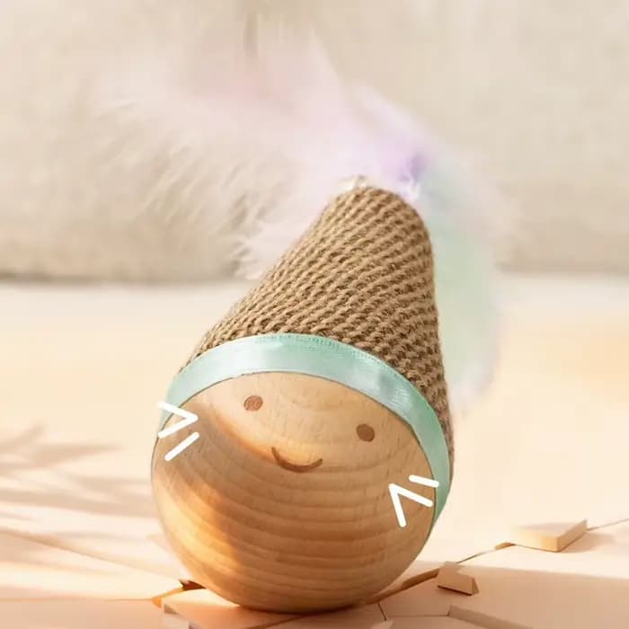 Jouet interactif pour chat : Tumbler Wobbler résistant aux morsures avec plumes et agave pour le nettoyage des dents – Fournitures pour animaux de compagnie