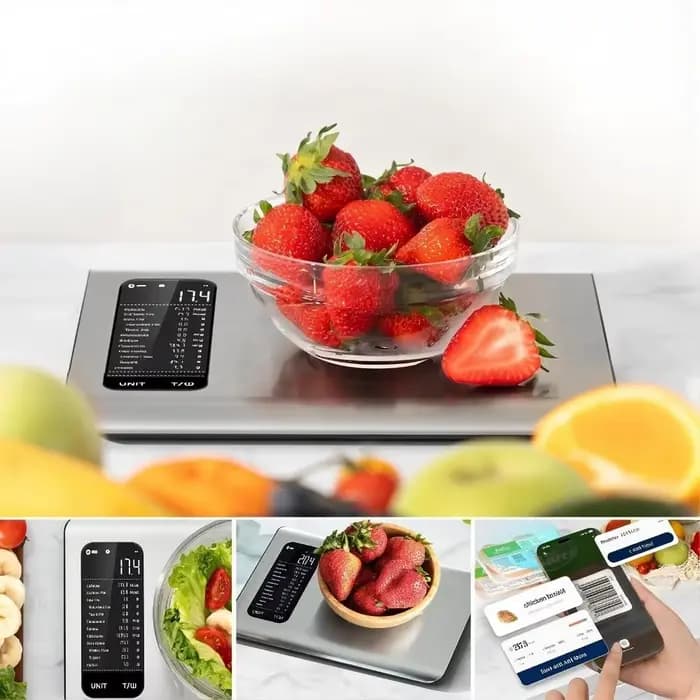 Balance alimentaire intelligente en acier inoxydable avec application gratuite et suivi de 19 nutriments