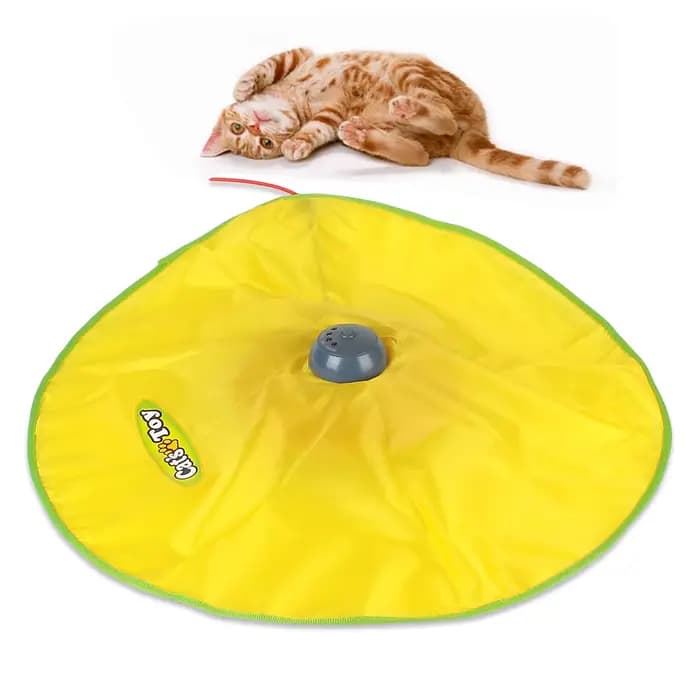 Jouet Interactif pour Animal de Compagnie, 4 Vitesses, Mouvement existent, Tissu de Souris Sous Couverture, Plumes Mobiles, Plaque Électrique pour Chat