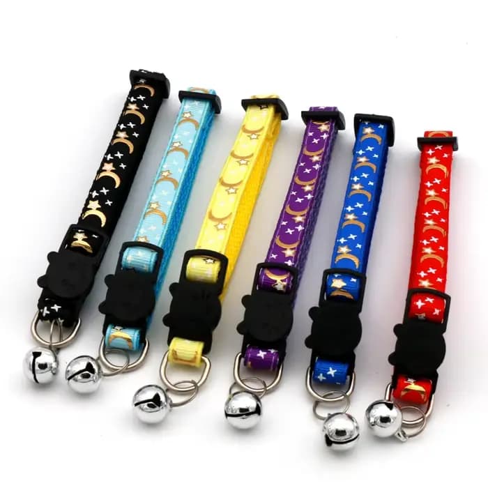 Collier de chat avec cloche dessin animé étoile lune chien chiot chaton