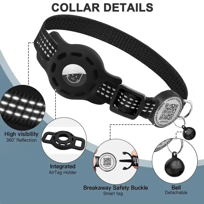 Collier GPS pour chat avec étiquette de Code QR et étui Airtag