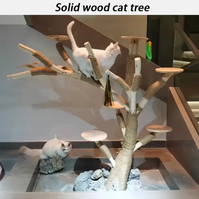 Grand Arbre à Chat en Bois Massif de 1.5m avec Cadre d'Escalade