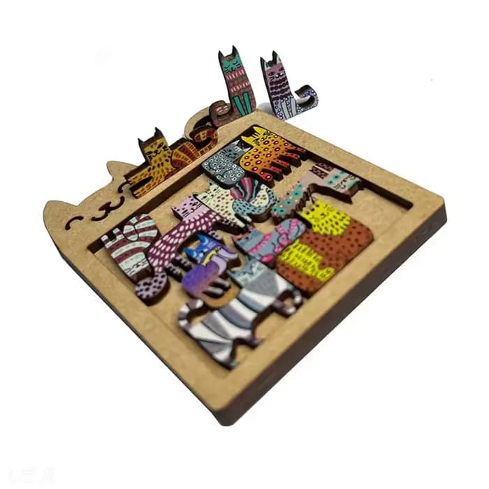 Jouet de puzzle amusant en bois en forme de chat
