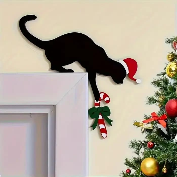 1 charmant ornement d'angle de porte de noël en forme de chat – Style bois vintage, définit parfaitement l'humeur festive