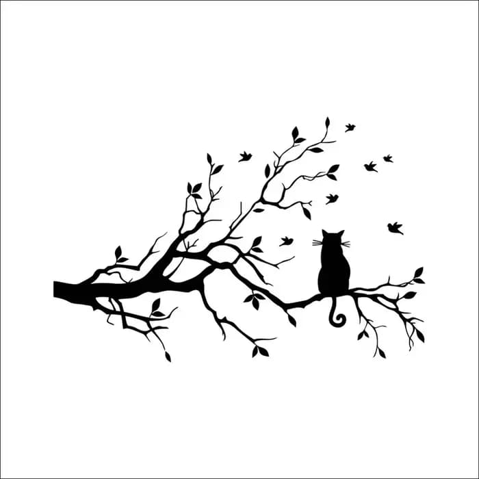 Autocollants muraux chat sur branche d'arbre, décoration de salon, fond de canapé, décoration de la maison, autocollants décoratifs pour chambre à coucher, papier peint auto-adhésif animal