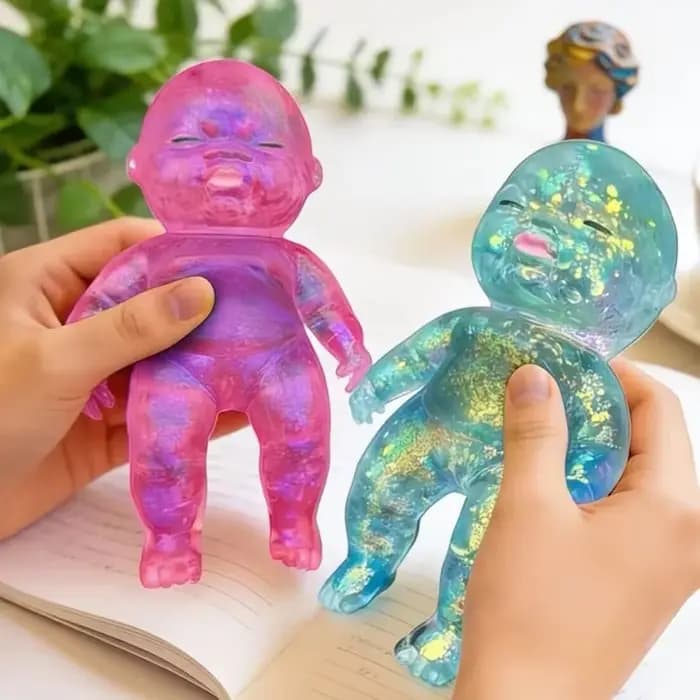 Nouveau jouet anti-stress à presser, mignon en forme de bébé, jouet de relaxation brillant, jouet extensible à remontée lente pour cadeau d'amis