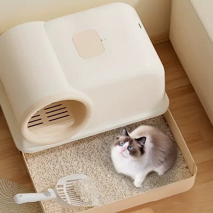 Bac à litière pour chat avec couloir et tiroir | Toilettes entièrement fermées pour contrôle des odeurs et anti-suivi |