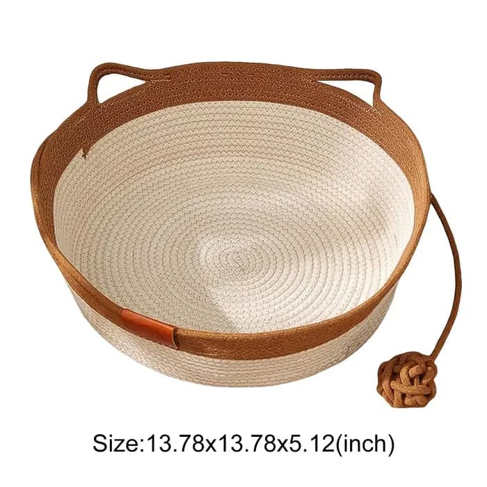 Panier Instinct pour chats, tressé à la main en corde de coton, lit d'enrichissement avec jouet en forme de queue et d'oreilles de chat, pour chiots, lapins et petits animaux