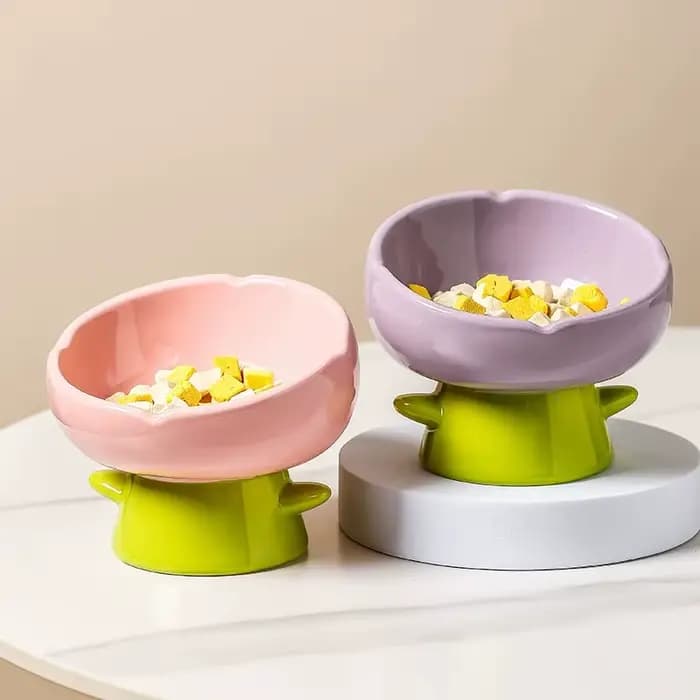 Bol en céramique surélevé en forme de tulipe pour chat