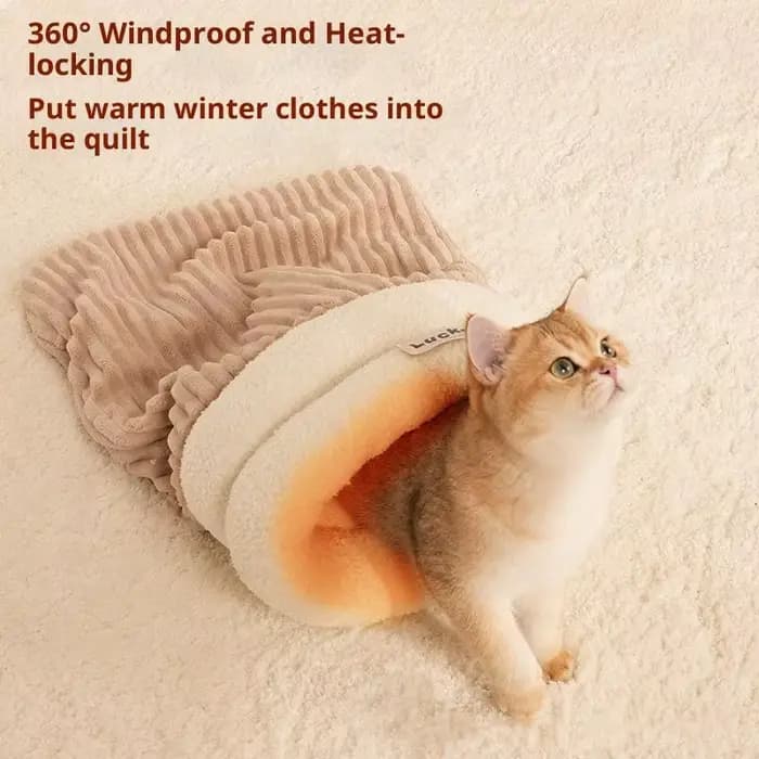 Nid de chat fermé, lit de chat épais, sac de couchage d'intérieur pour chats, sac de couchage chaud d'hiver, grotte douce, fournitures confortables pour animaux de compagnie