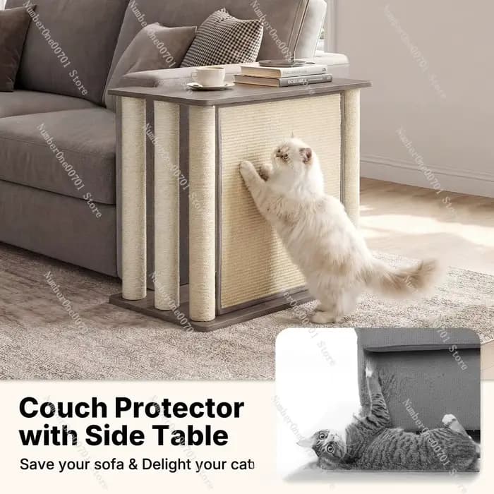 Table d'appoint en forme de patte de chat avec griffoir et poteau à gratter