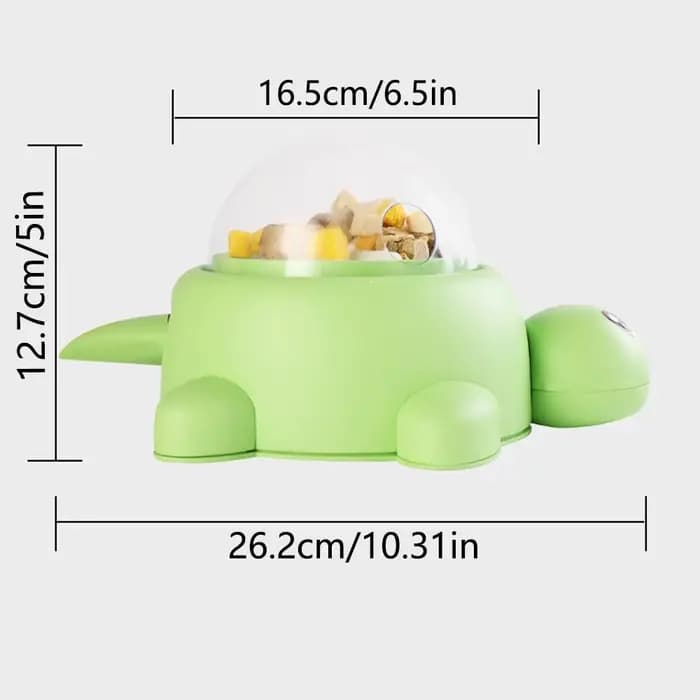 Distributeur de friandises pour chat en forme de tortue verte avec fenêtre transparente et 3 couvercles