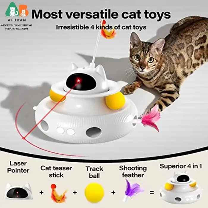 ATUBAN Jouets interactifs 4-en-1 pour chats avec bâton de chat intelligent rechargeable par USB