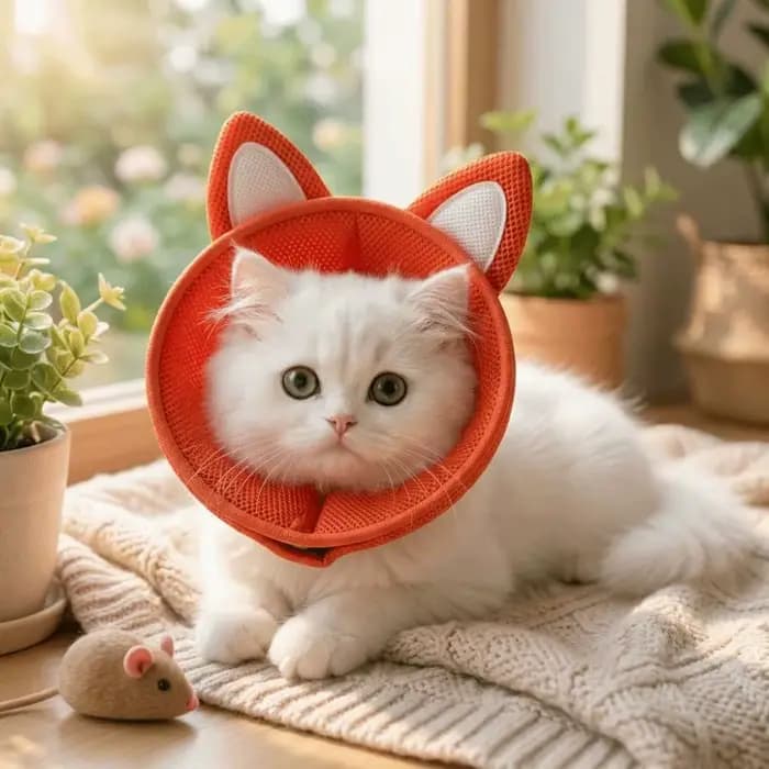 Collier Élisabeth Réglable pour Chat, Anti-Morsure, Doux, Protection du Cou, Forme Animale, Respirant, Collier Anti-Léchage pour Chien