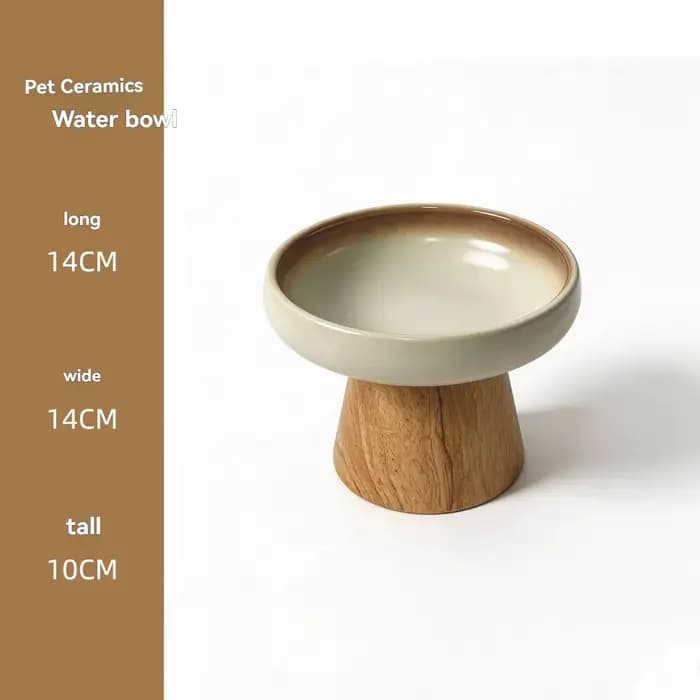Bol surélevé en céramique pour chat avec base en bois massif