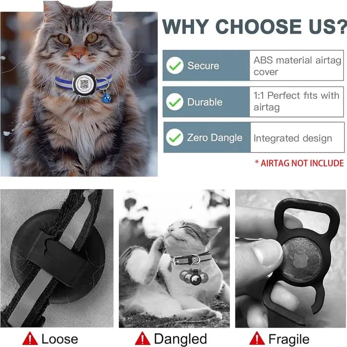 Collier pour chat avec support AirTag et code QR pour le nom de l'animal