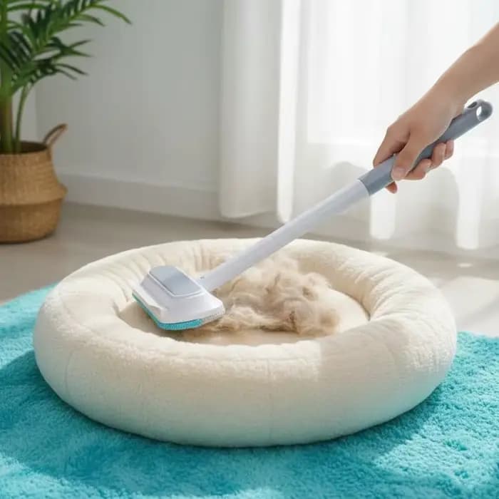 Brosse anti-poils pour animaux de compagnie avec long manche