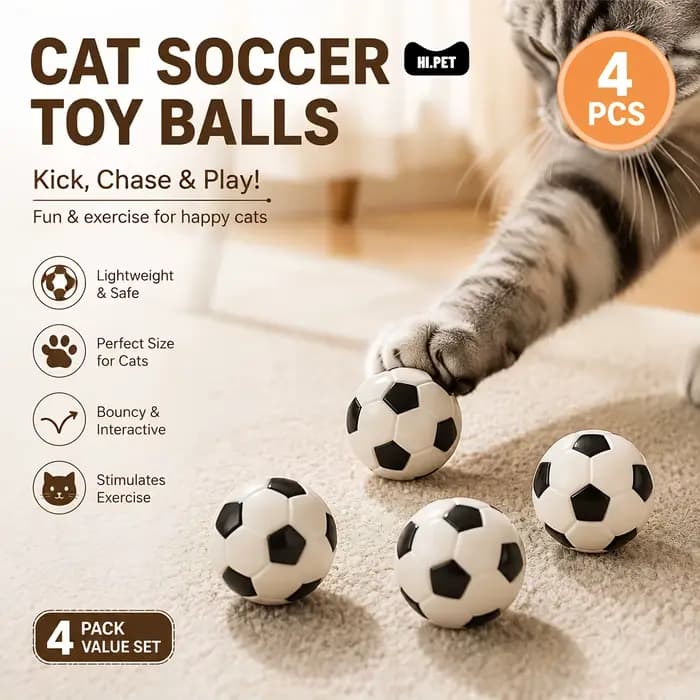 Lot de 4 jouets de football pour chat : balle rebondissante interactive pour chatons et chats adultes – Le jouet de divertissement intérieur idéal