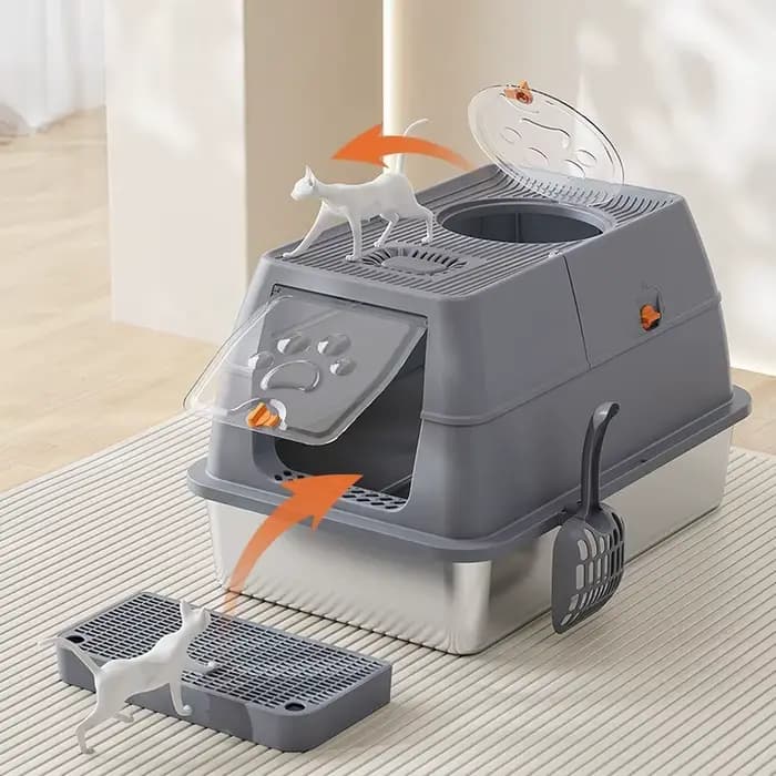 Bac à sable autonettoyant en acier inoxydable pour chat