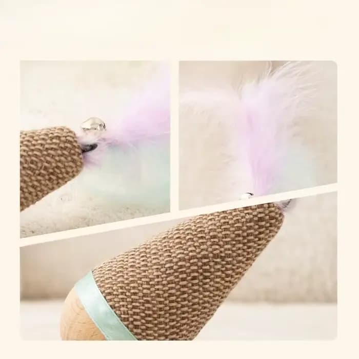 Jouet interactif pour chat : Tumbler Wobbler résistant aux morsures avec plumes et agave pour le nettoyage des dents – Fournitures pour animaux de compagnie