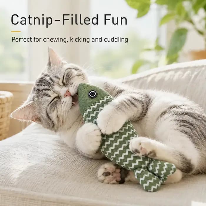 Jouet pour chat en lin imitation poisson à la catnip naturelle