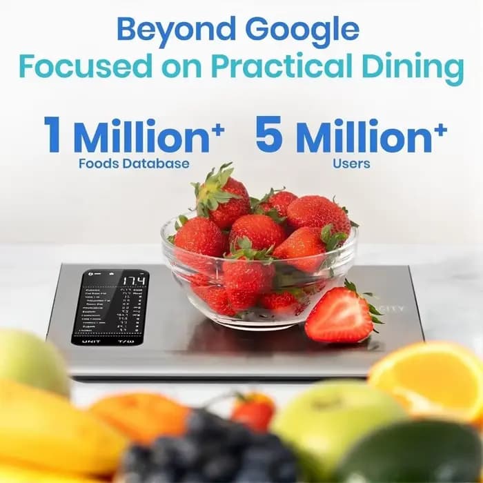 Balance alimentaire intelligente en acier inoxydable avec application gratuite et suivi de 19 nutriments