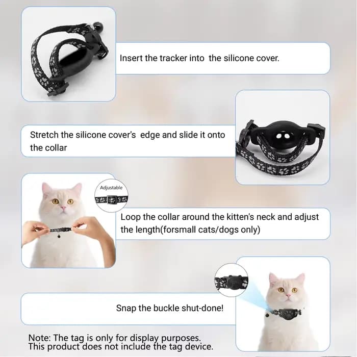 Collier pour animaux de compagnie avec porte-étiquette, étui de protection pour AirTag, colliers réfléchissants pour chats avec clochettes, réglables de 8 à 12,5 pouces pour s'adapter à tous les chats